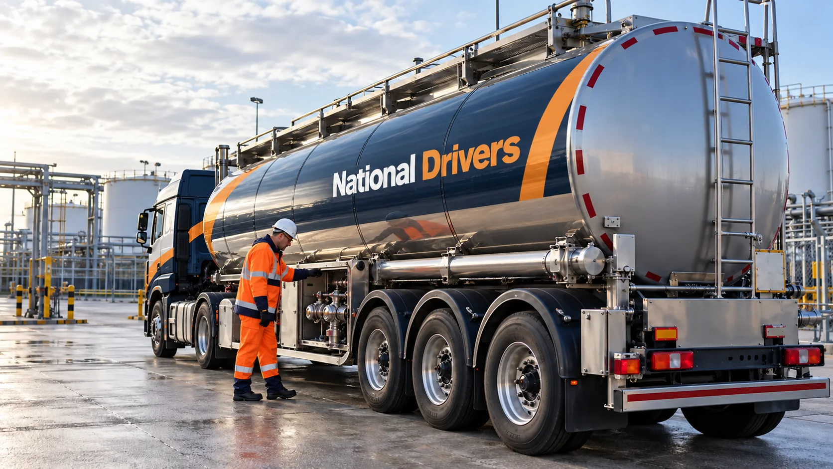 ADR tanker driver carrying out safety checks