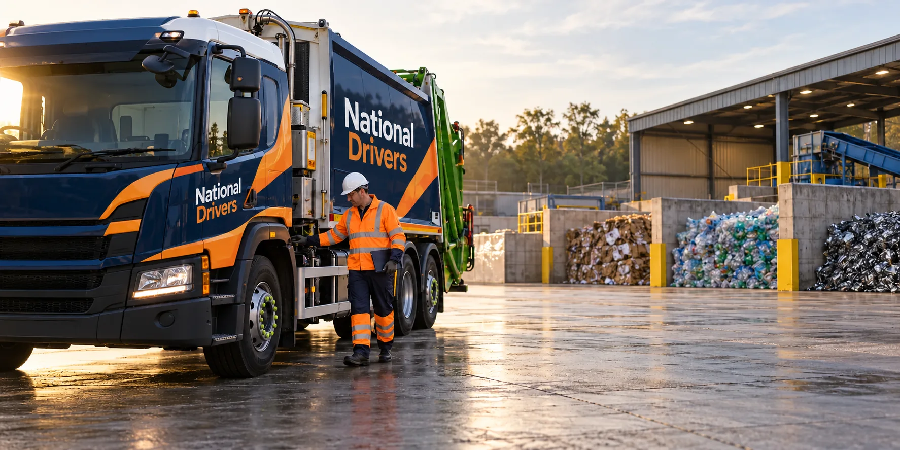 Recycling vehicle driver completing a pre-use check